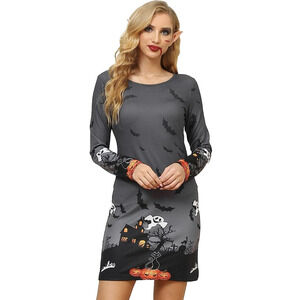 Black Halloween Dress Pumpkin Bat Haunted House Pumpkins Size XL Stretchy
